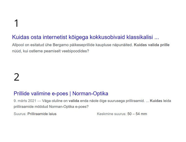 Otsingutulemuste pealkirjad 1 ja 2