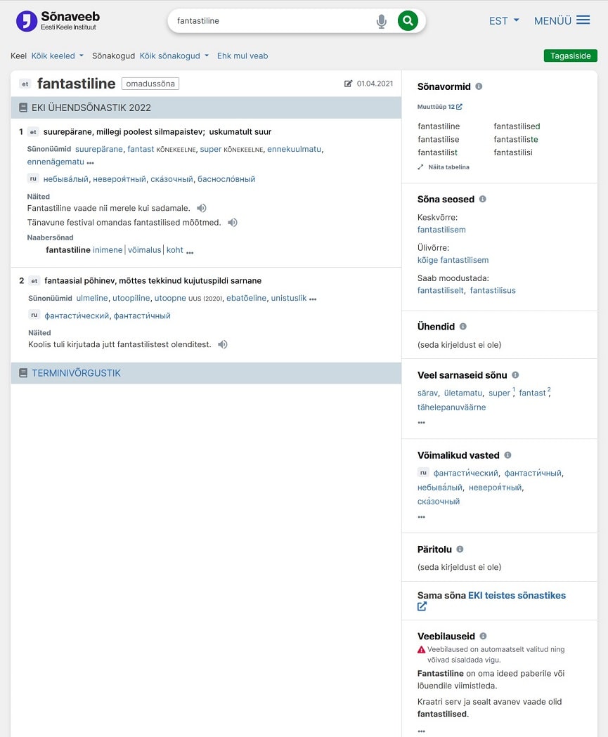Sõnaveebi otsingutulemused